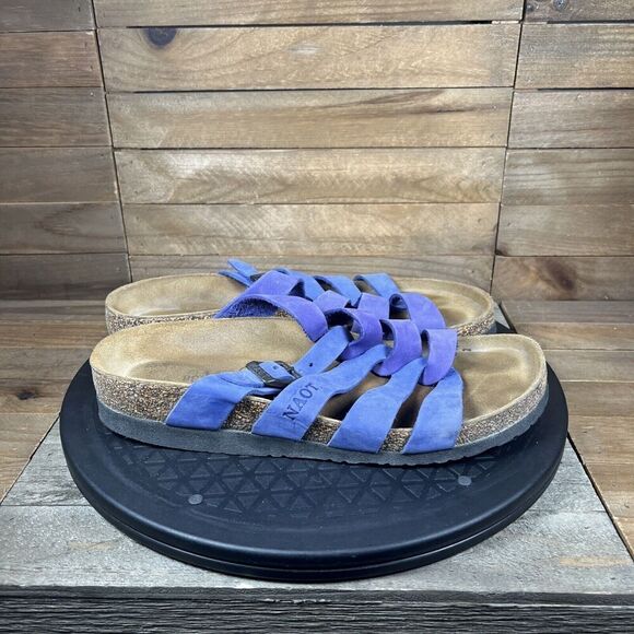 Naot Womens Size 7 Blue Purple Flatbed Sandals Strappy Adjustable Cork Slip On - Picture 1 of 7